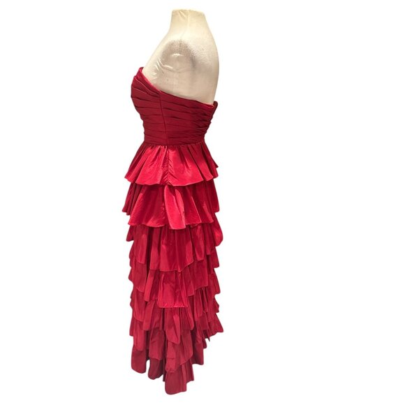 Red Strapless Tiered Ruffle Formal Evening Gown Dress Womens Size S Stacees Sati - Picture 6 of 14
